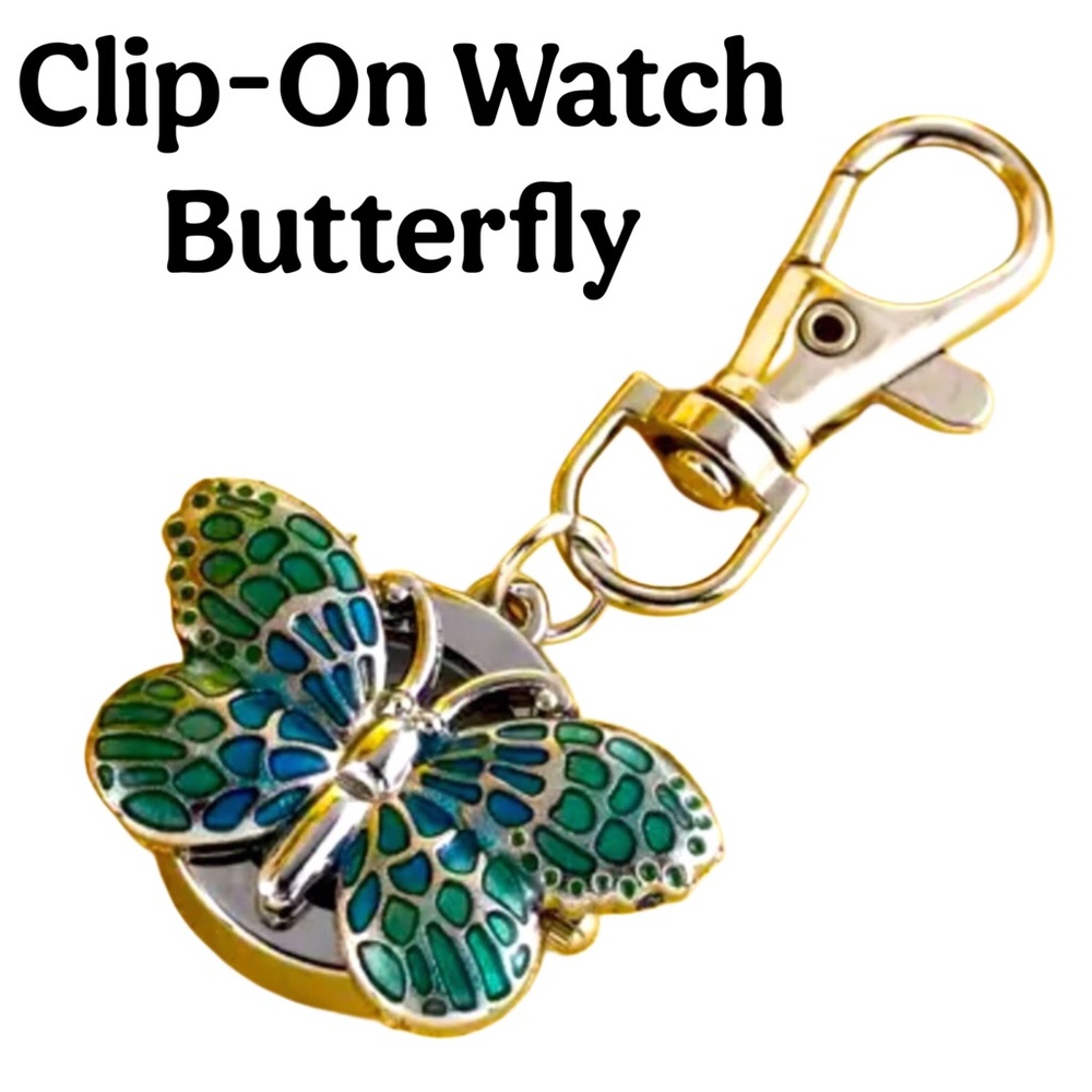 Clip-On Butterfly Quartz Watch for Bag Keychain Purse Jeans